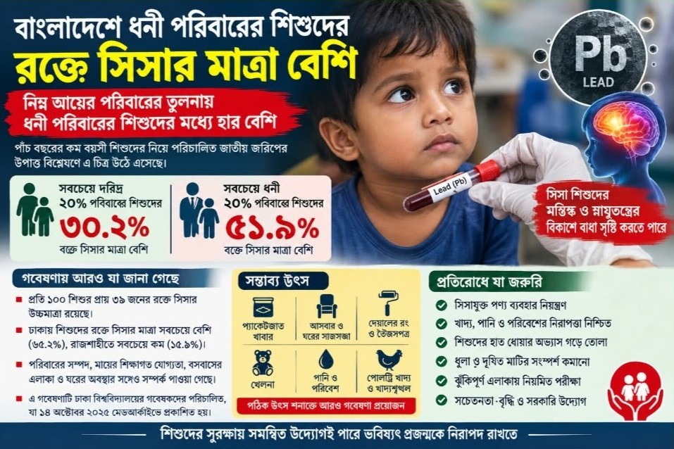 দরিদ্রদের তুলনায় ধনী পরিবারের শিশুদের রক্তে সিসা বেশি, উদ্বেগ বাড়াচ্ছে জাতীয় জরিপ