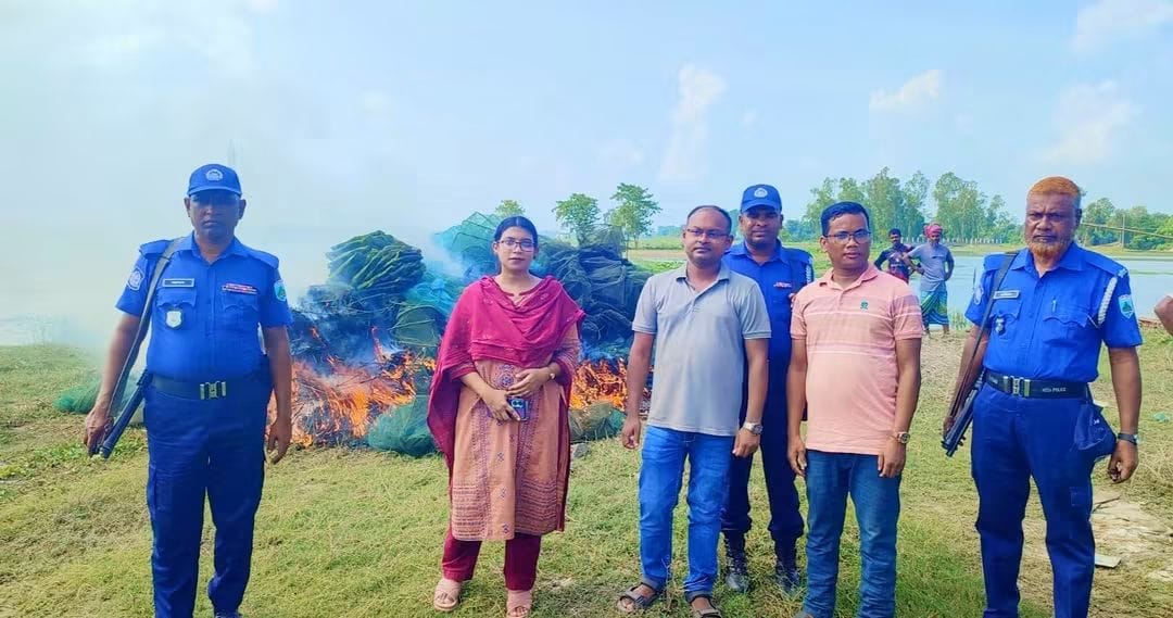 সিংড়ায় চায়না দুয়ারি জালের বিরুদ্ধে অভিযান, ৬৯টি জাল জব্দ করে ধ্বংস