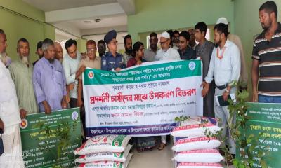 সাপাহারে প্রদর্শনী মৎস্য চাষীদের মাঝে মাছের খাবার ও চারা বিতরণ