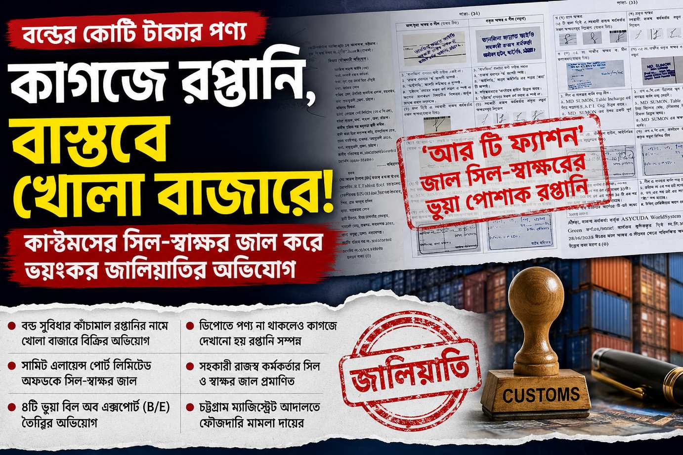 কাগজে রপ্তানি, ডিপোতে পণ্যই নেই! কাস্টমসের সিল-স্বাক্ষর জাল করে বন্ড পণ্যে ভয়ংকর জালিয়াতি