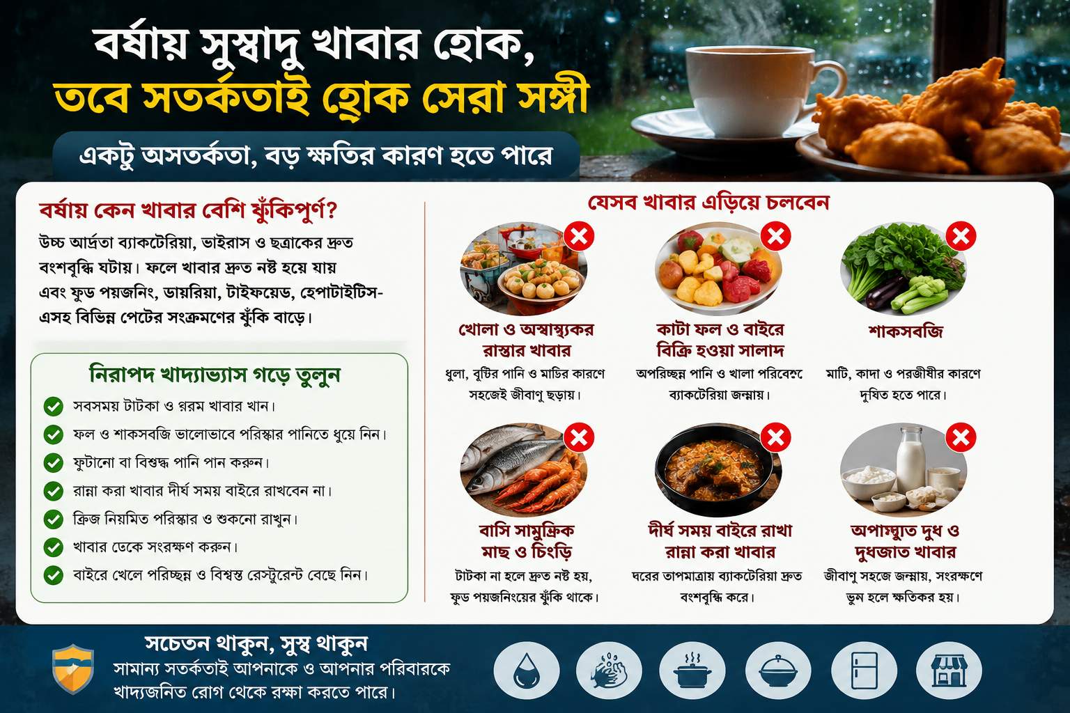 বৃষ্টি উপভোগ করুন, তবে খাবারে থাকুন সতর্ক—বর্ষায় যেসব খাবার হতে পারে বিষ